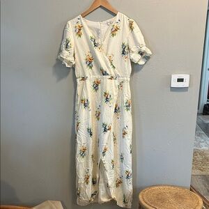 Madewell Cream‎ Floral Maxi Dress Ruffle Sleeve Floral Antique